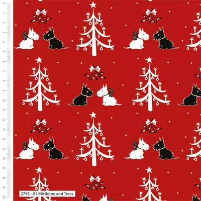 Bumbac Imprimat - Christmas Wish Scottie Dogs 2795-01 - cupon 40cm