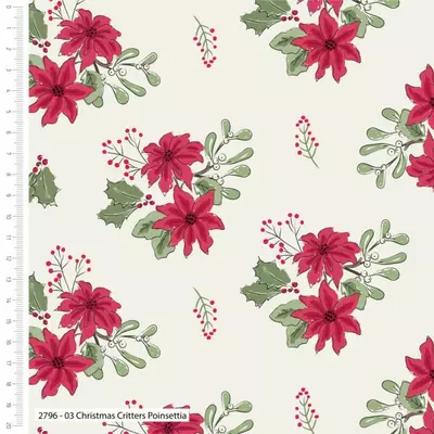 Bumbac Imprimat - Poinsettia Berries Floral 2796-03 - cupon 77cm