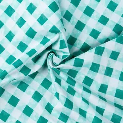 Material bumbac - Bloom Turquoise Check