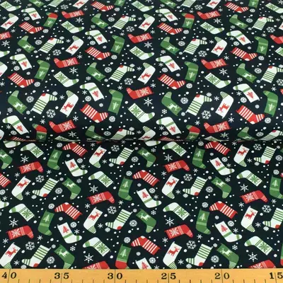 Material bumbac - Christmas Stockings Navy 16719/008