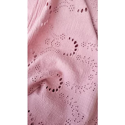 Muselina cu broderie - Floral Old Pink