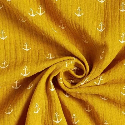 Muselina imprimata - Anchors Ocru - cupon 75 cm