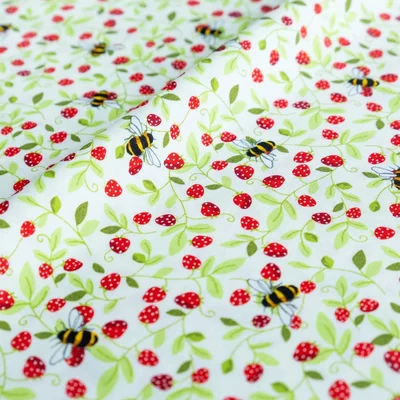 Poplin imprimat - Bees And Flowers Ivory