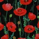Poplin imprimat digital - Poppy Flowers black