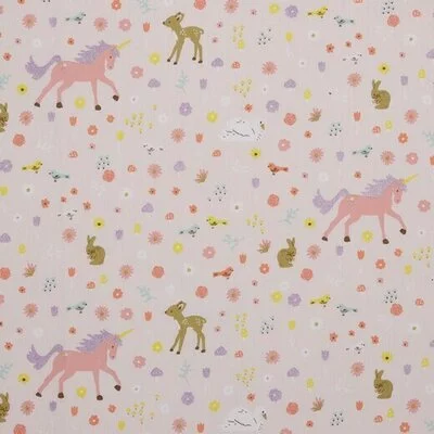 Poplin imprimat - Glitter Unicorns Pink