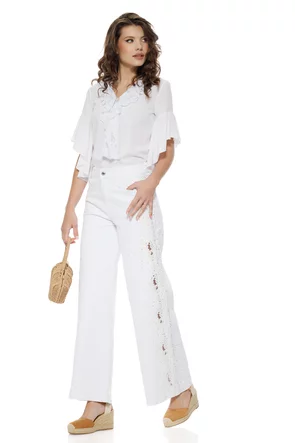 Blugi dama albi premium cu broderie si strasuri pe lateral summer escape 2026