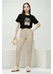 Blugi dama bej cu strasuri croi conic material premium elastic