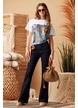 Blugi dama evazati indigo elastici cu talie inalta