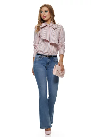 Blugi dama evazati premium albastru talie medie curea inclusa