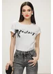 Blugi dama gri cu strasuri croi drept material premium prespalat