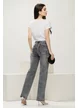 Blugi dama gri cu strasuri croi drept material premium prespalat