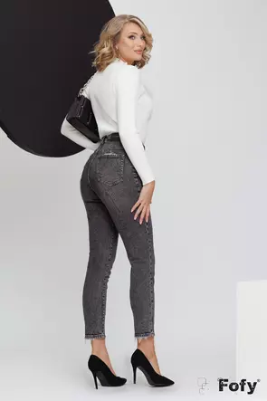 Blugi dama gri premium boyfriend cu apicatii de strassuri fine