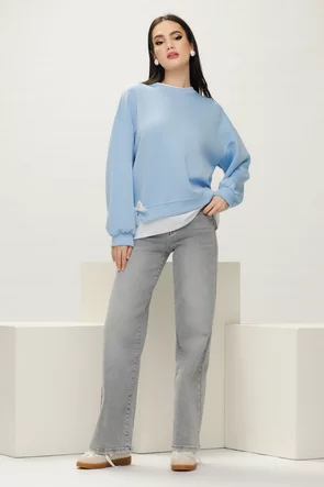 Blugi dama gri premium elastici croi drept talie medie material supersoft