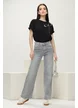 Blugi dama gri premium elastici croi drept talie medie material supersoft