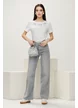 Blugi dama gri premium elastici croi drept talie medie material supersoft
