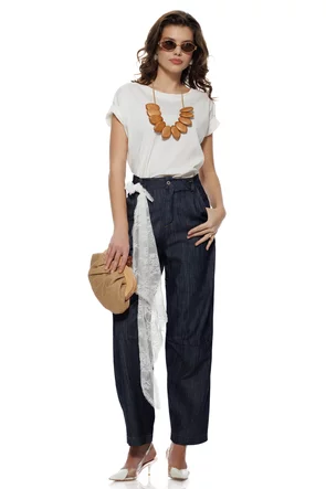 Blugi dama indigo cu esarfa de dantela detasabila