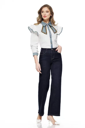 Blugi dama indigo premium drepti elastici cu efect push-up