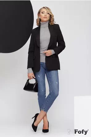 Blugi dama premium albastru cu rupturi fine elastici si talie medie