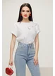 Blugi dama premium albastru deschis cu aplicatii strasuri degrade talie inalta elastici
