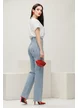 Blugi dama premium albastru deschis cu aplicatii strasuri degrade talie inalta elastici