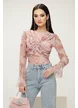 Blugi dama premium albastru deschis cu multe strasuri argintii talie inalta elastici