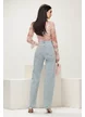 Blugi dama premium albastru deschis cu multe strasuri argintii talie inalta elastici