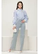 Blugi dama premium albastru deschis cu multe strasuri argintii talie inalta elastici