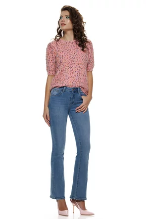 Blugi dama premium evazati albastru deschis elastic talie medie