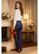 Blugi dama premium evazati albastru inchis cu talie inalta si material fin elastic