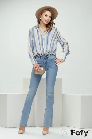 Blugi dama premium evazati elastici albastru deschis talie medie