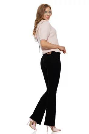 Blugi dama premium evazati negru elastic talie medie