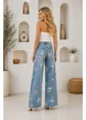 Blugi dama premium summer 2026 wide leg cu imprimeu floral