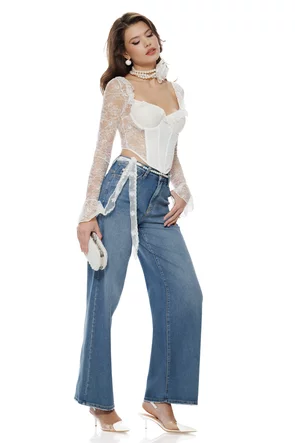 Blugi dama premium wide fashion trend 2026 esarfa dantela si perle