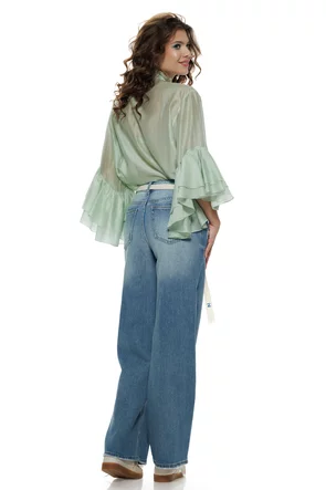 Blugi dama premium wide talie inalta usor rupt cu cordon