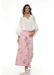 Blugi dama roz extralong wide cu imprimeu floral talie inalta