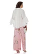 Blugi dama roz extralong wide cu imprimeu floral talie inalta