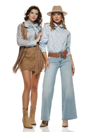 Blugi dama wide premium albastru talie medie centura lata cu capse