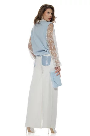 Blugi dama wide premium cloud dancer 2026 elastic cu buzunre baby blue cu strassuri