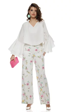 Blugi dama wide premium imprimeu floral fashion trend 2026