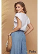 Bluza dama alba de vara din in premium cu volane la maneci si nasturi pe spate