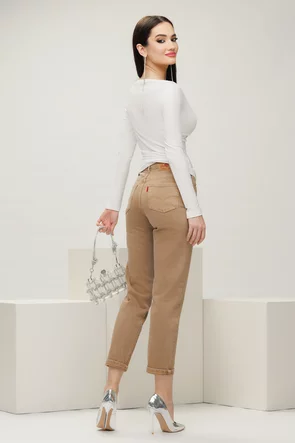 Bluza dama alba din bumbac elastic premium cu decolteu barcuta