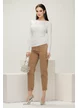 Bluza dama alba din bumbac elastic premium cu decolteu barcuta