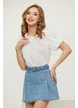 Bluza dama alba din bumbac premium cu maneci bufante si flori din organza cu cristale si perle