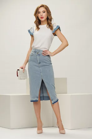 Bluza dama alba din bumbac premium cu maneci din blug si aplicatii de dantela