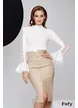 Bluza dama alba din tricot premium cu aplicatie de dantela premium pe maneci si volane conturate