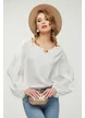 Bluza dama alba eleganta satinata cu decupaje sofisticate si aplicatii de margele