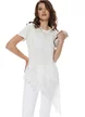 Bluza dama alba premium brodata cu margele si paiete cu insertii asimetrice de matase si dantela
