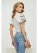 Bluza dama alba premium cu maneci bufante brodate cu margele