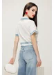Bluza dama alba premium stil jacheta din vascoza cu contururi din blug 