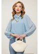 Bluza dama bleu ciel cu buline cu esarfa innodata